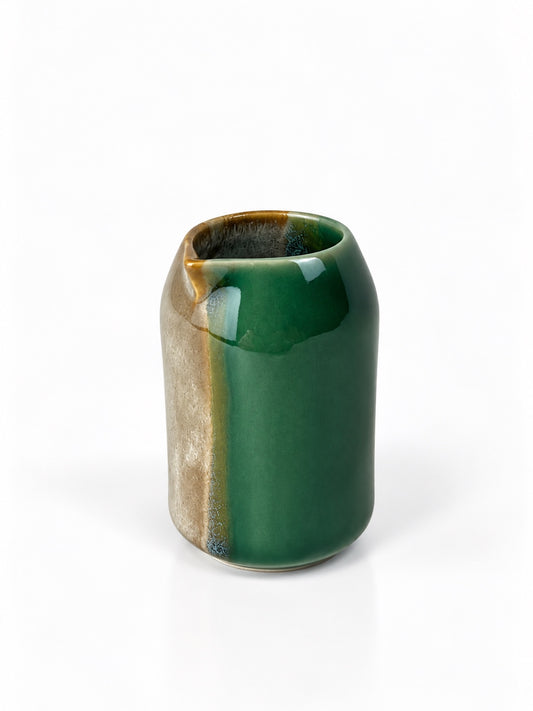 Açores Portuguese stoneware milk and sauce jug, green reactive glaze view