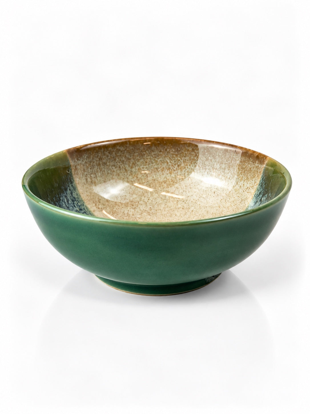 Açores Portuguese stoneware cereal bowl, green reactive glaze view