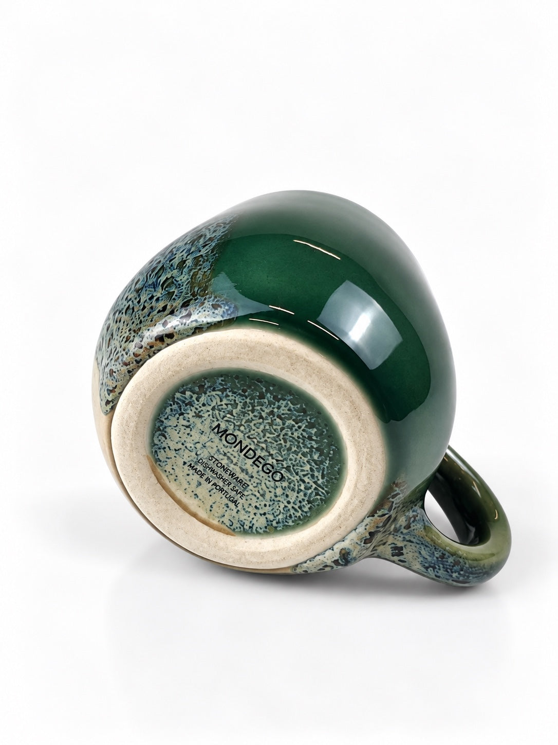 Açores Portuguese stoneware espresso cup, underside showing Mondego mark and Made in Portugal