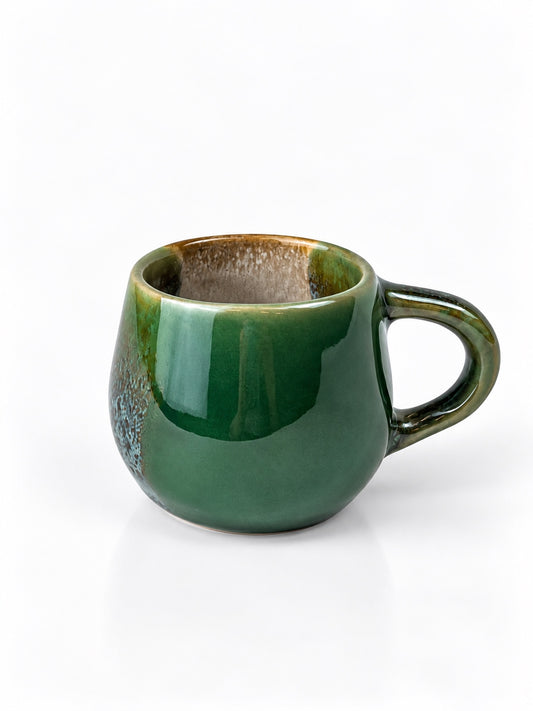 Açores Portuguese stoneware espresso cup, green reactive glaze front view