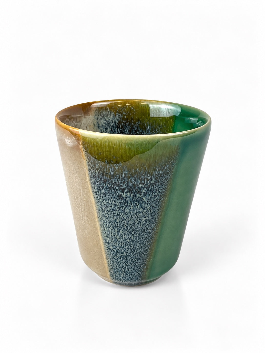 Açores Portuguese stoneware handleless mug, multicolour reactive glaze view