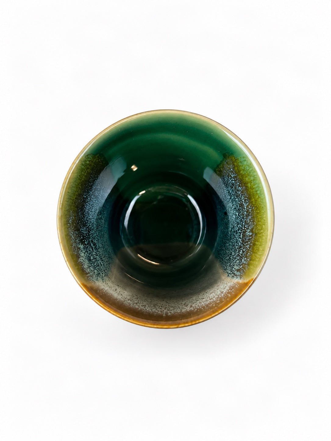 Açores Portuguese stoneware handleless mug, top view showing reactive glaze interior