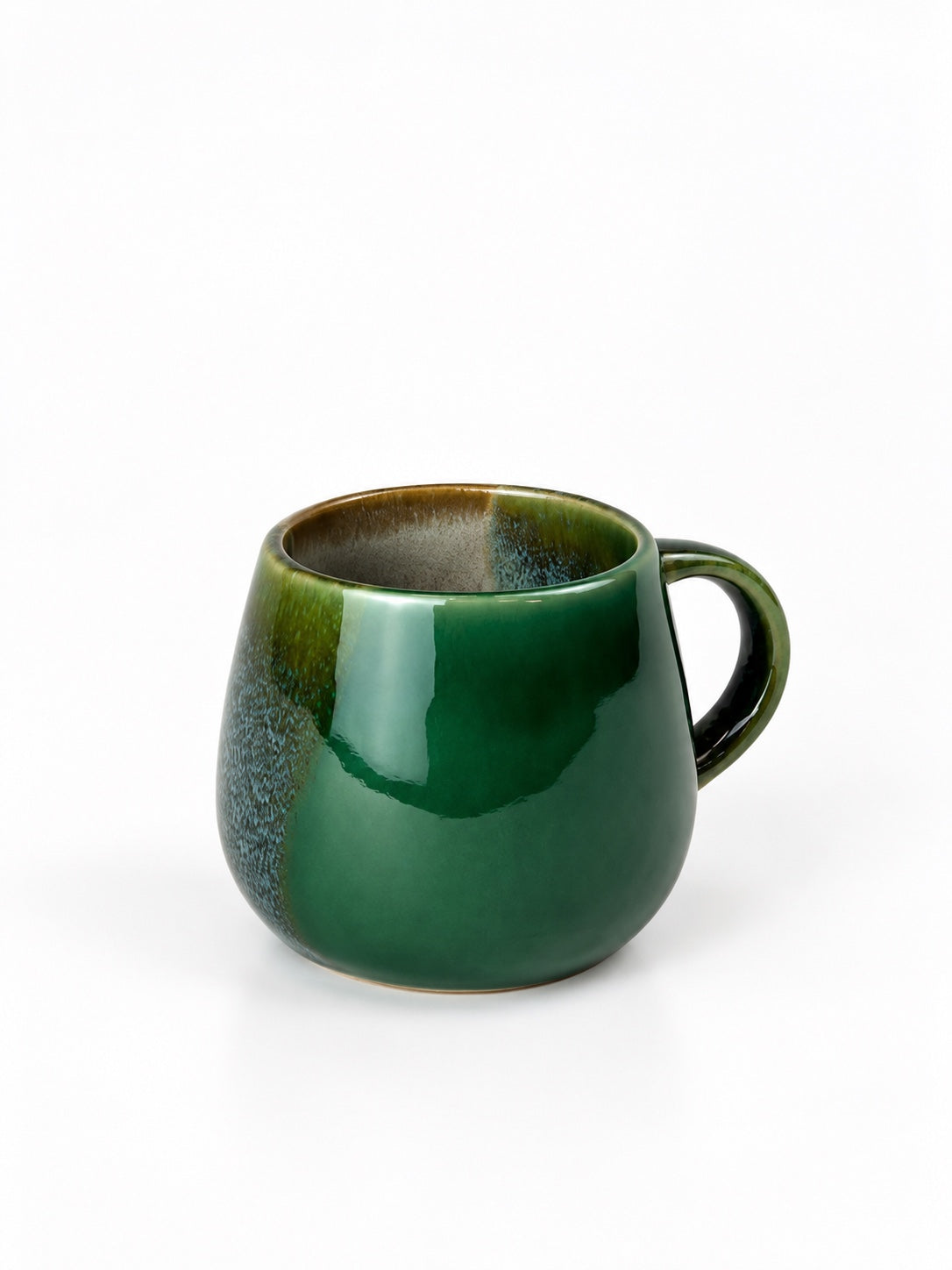 Açores Portuguese stoneware mug with handle, green reactive glaze view