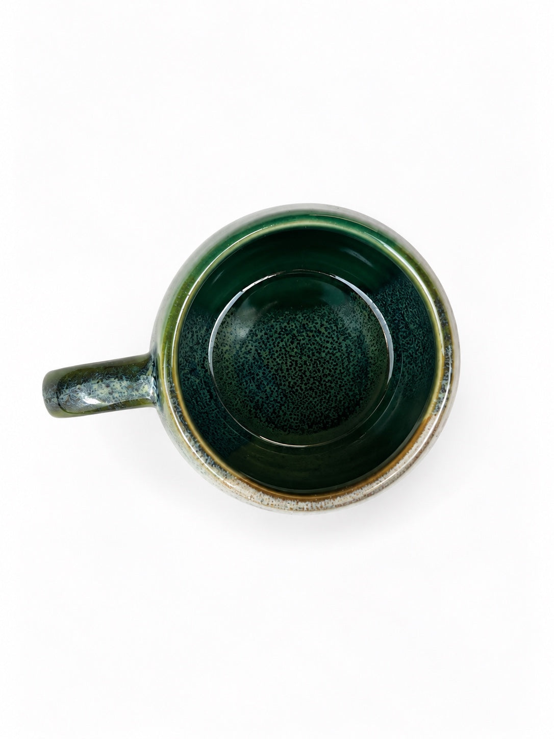 Açores Portuguese stoneware mug with handle, top view showing reactive glaze