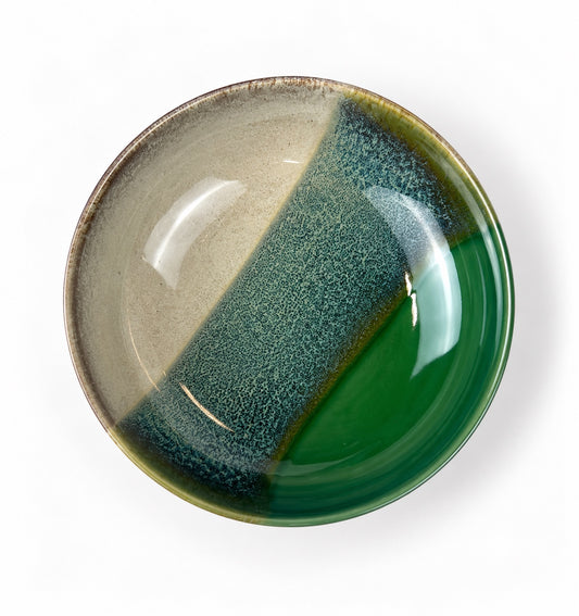 Açores Portuguese stoneware pasta bowl, top view showing reactive glaze