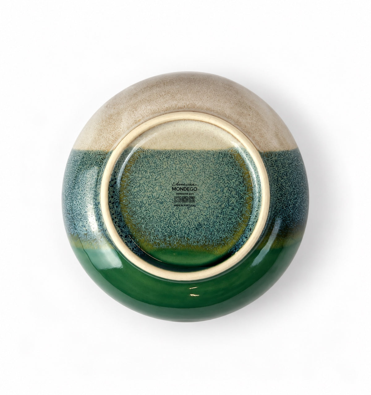 Açores Portuguese stoneware soup bowl, underside showing Mondego mark and Made in Portugal