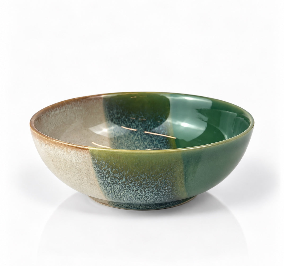Açores Portuguese stoneware soup bowl, multicolour reactive glaze view