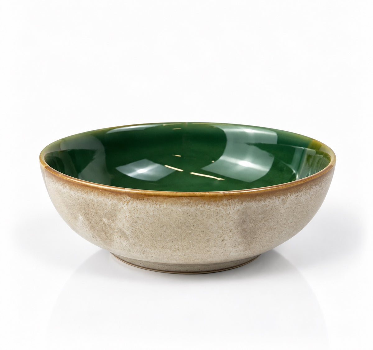 Açores Portuguese stoneware soup bowl, warm neutral reactive glaze view